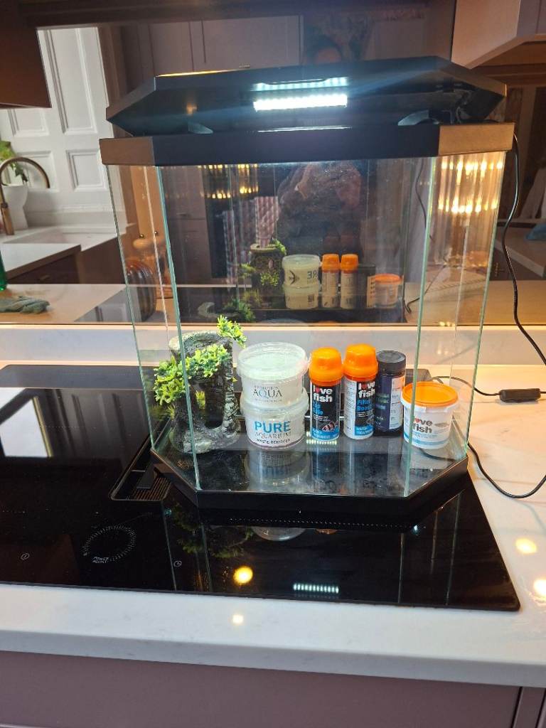 Good Condition Hexagonal Glass Fish Tank with LED Light