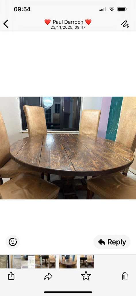Hardwood Dining Table with Six Leather Chairs