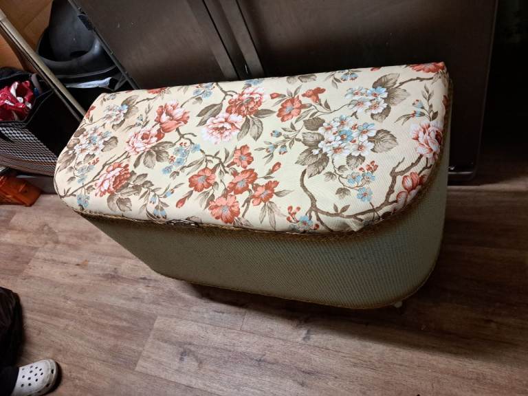 long ottoman blanket box with padded fabric flowered top