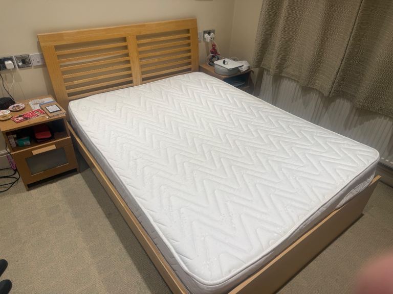Double Bed Frame with Slatted Base and Headboard