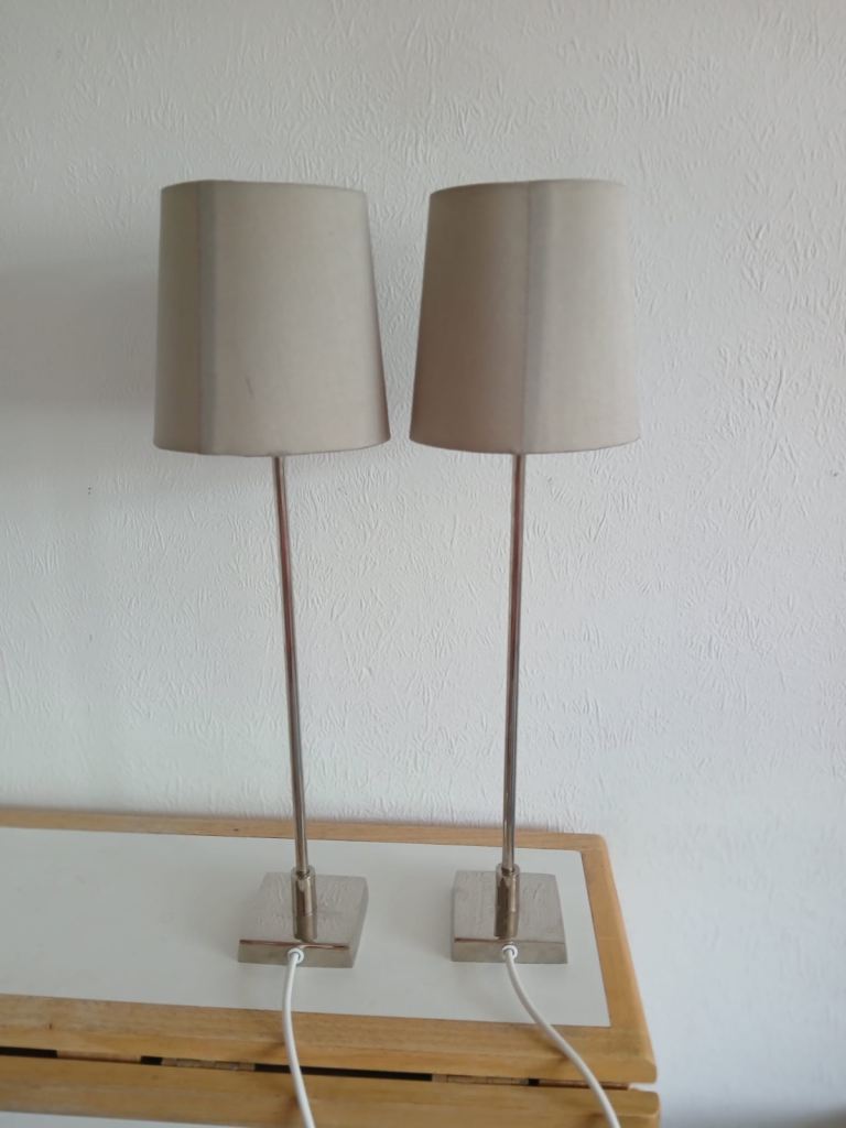 Pair Of White Company Chrome Stick Lamps