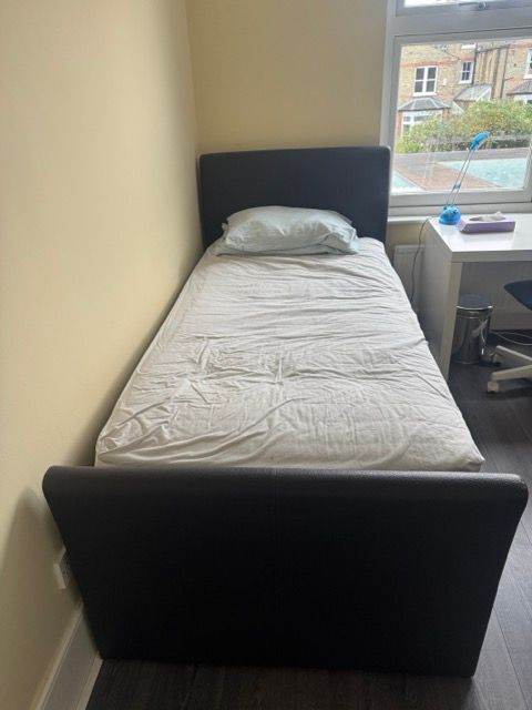 Leather finish single trundle bed with mattresses (John Lewis)