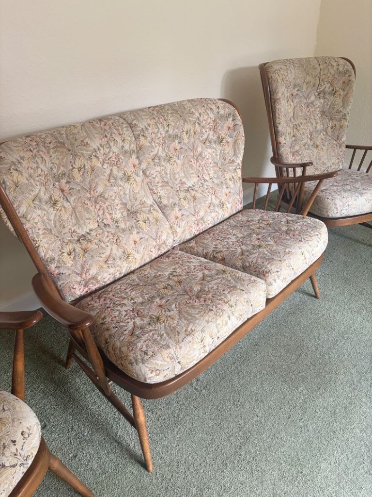 Ercol evergreen sofa set, ash blonde *rare* conservatory or lounge
