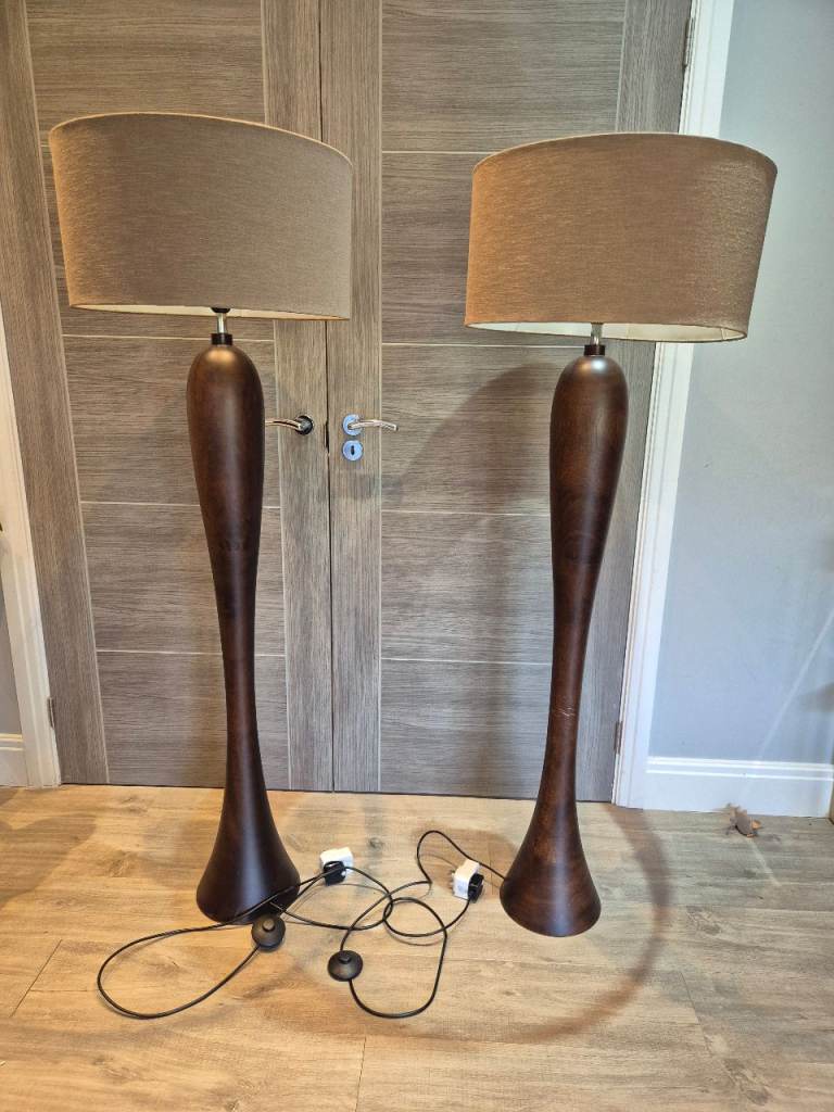 Two Mango Wood John Lewis Standing Floor Lamps