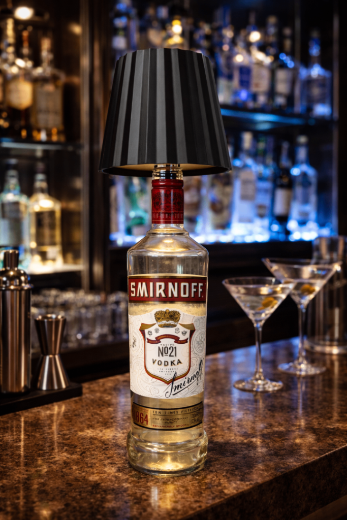 Upcycled Smirnoff Vodka Bottle Lamp – Handmade Bar Light