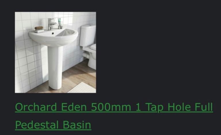 Orchard Eden 500mm Full Pedestal Basin – New