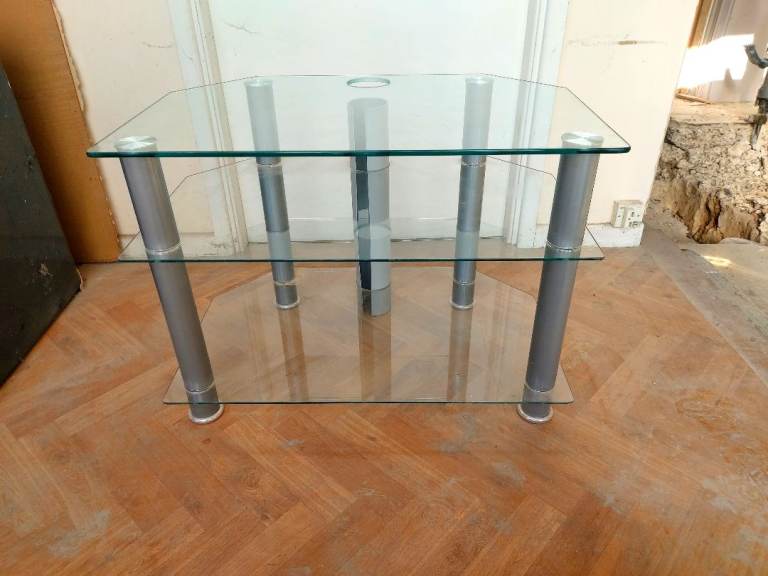 Modern glass TV table with 2 under shelves 