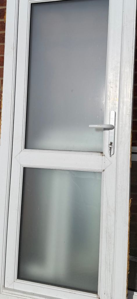 White uPVC Door with Frosted Glass and Handle