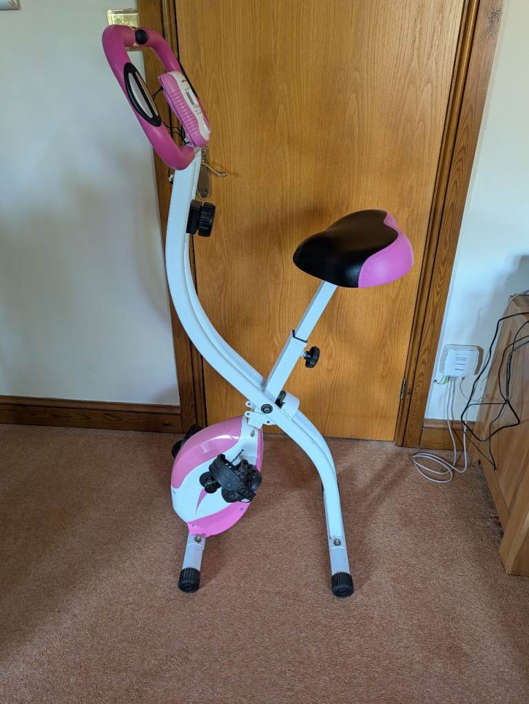 Pink Folding Exercise Bike - Compact Magnetic Fitness Bike with Digital Display