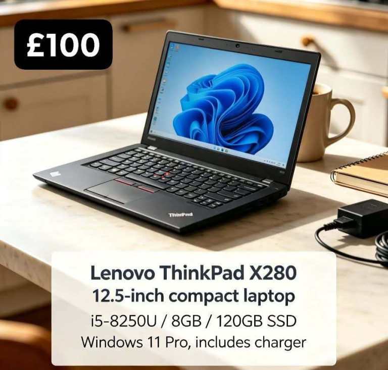 Laptop Lenovo ThinkPad X280 12.5"  Core i5-8250U 8GB 120GB SSD Windows 11 Pro with charger
