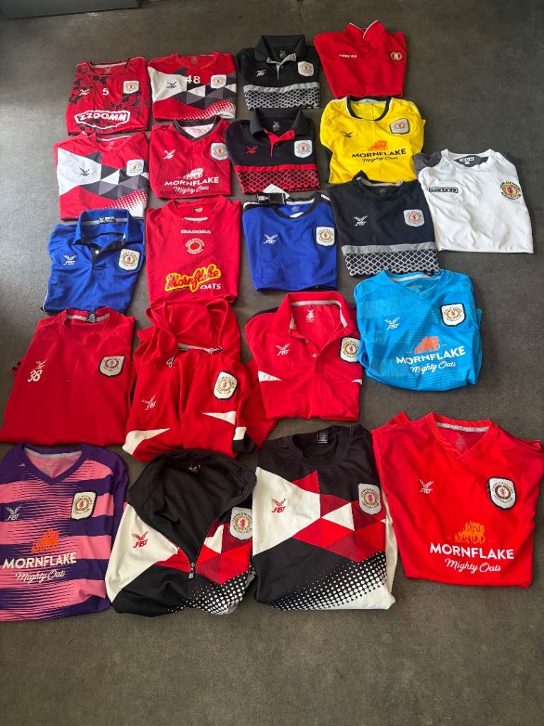 Large Collection of Crewe Alexandra Football Shirts and Training Tops