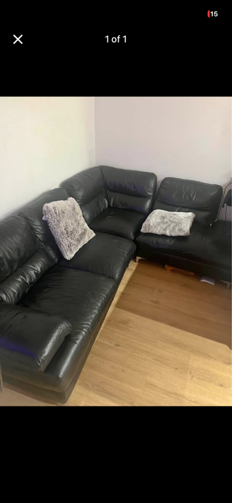 Black leather corner sofa 