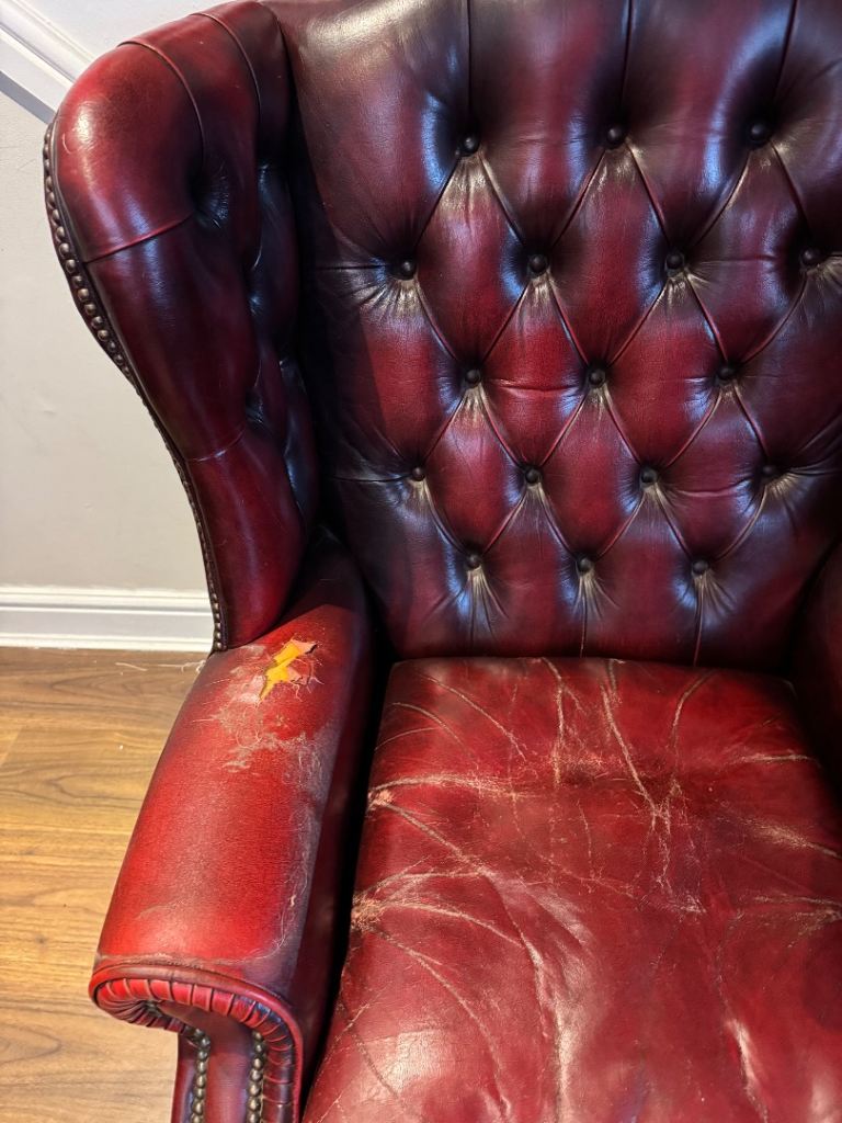 SOLD!!!Chesterfield Queen Anne wingback oxblood armchair 