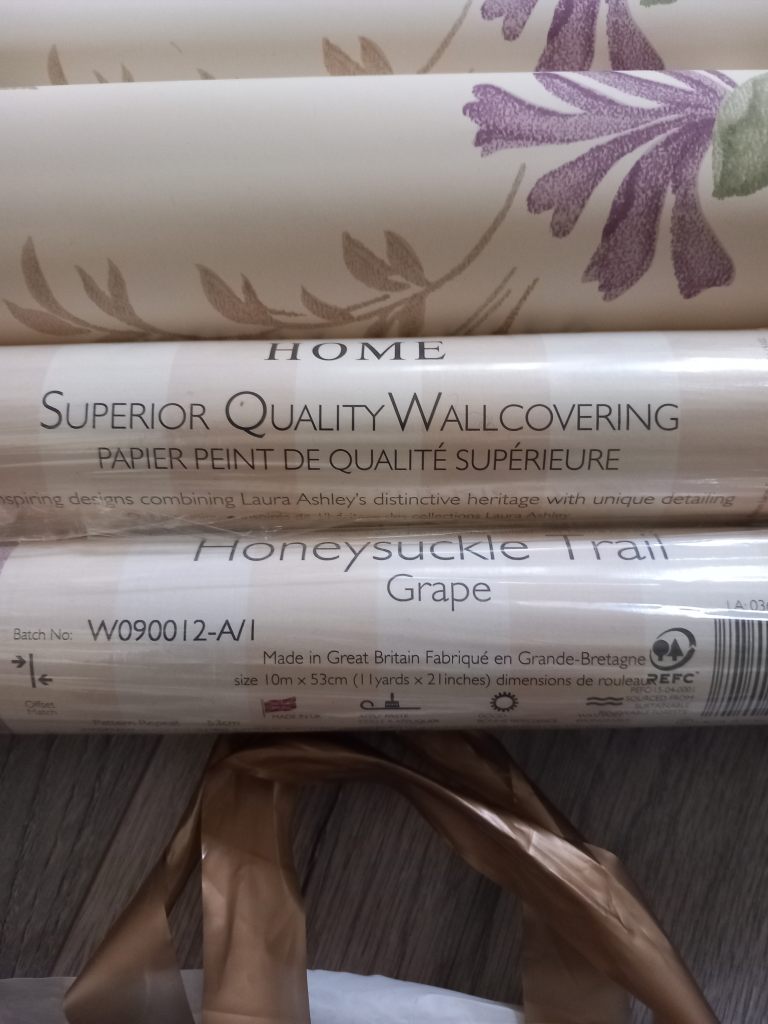 £15 Laura Ashley honeysuckle trail grape wallpaper.  2 full new rolls. 2 partial rolls.  