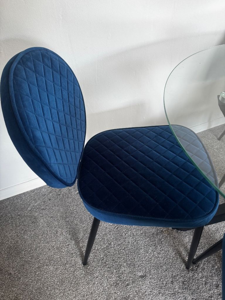 Wayfair Glass dining table & 4 navy chairs | in Johnstone, Renfrewshire ...