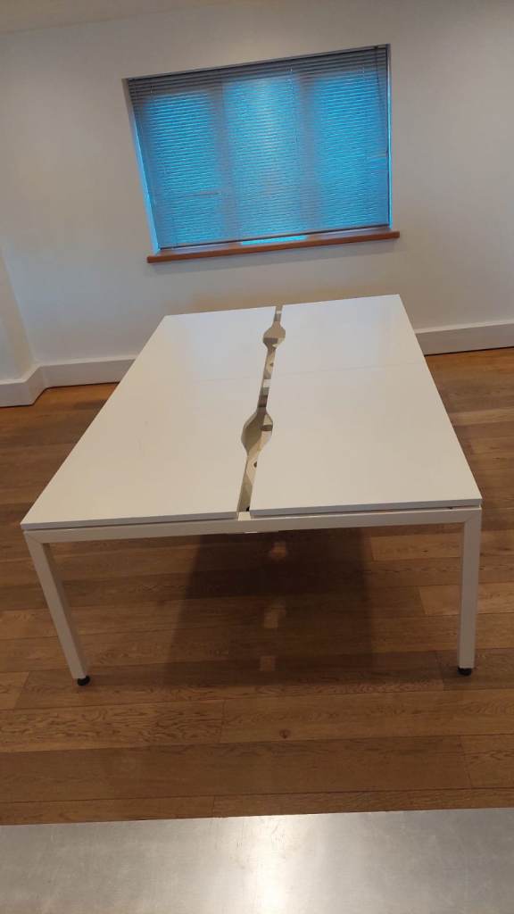 image for COLLECTION CROYDON!- White 4 person pod bench bank computer office desks 120cm x 73cm each desk top