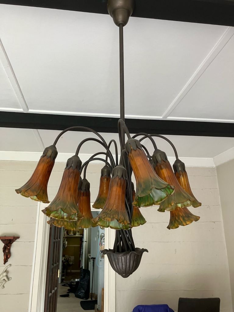 Vintage 12-Light Art Glass Tulip Chandelier / Statement Ceiling Light