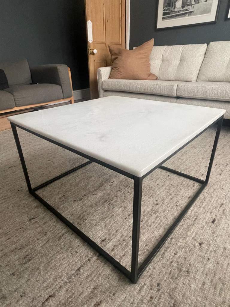 Stylish White Coffee Table with Black Metal Frame, Excellent Condition