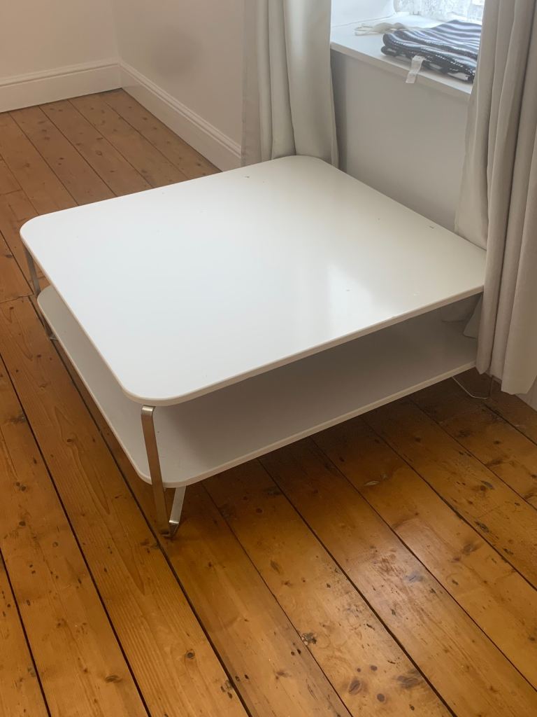 White IKEA Coffee Table with Storage Shelf
