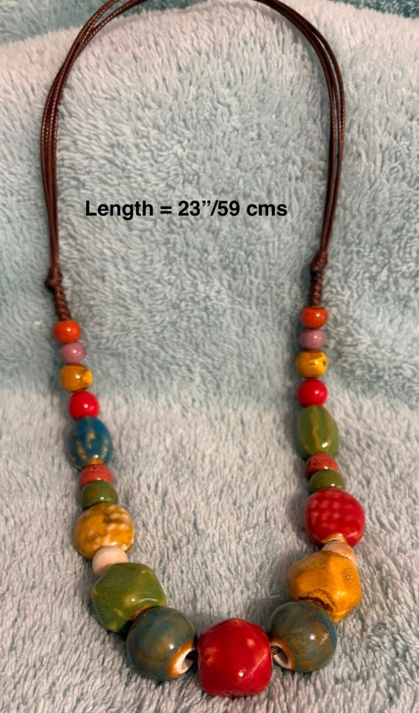 image for Beaded Necklace with Thin Leather Chain