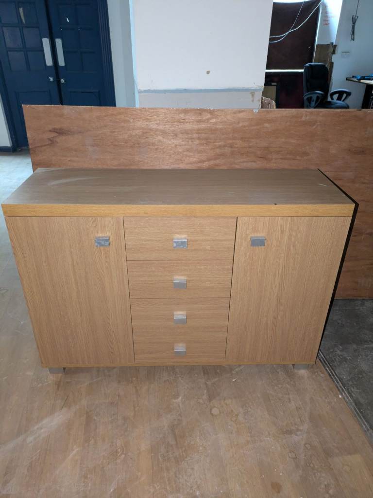 Oak veneer sideboard drawers cabinet 