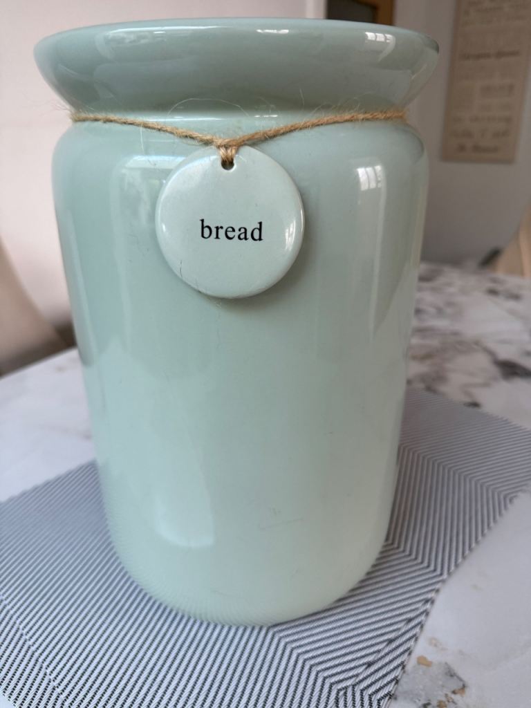Lovely Green Ceramic Bread Storage Jar with 'Bread' Tag