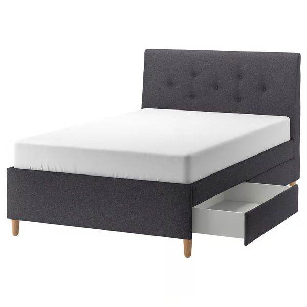 FOUR DRAW UPHOLSTERED DOUBLE BED AND MATTRESS