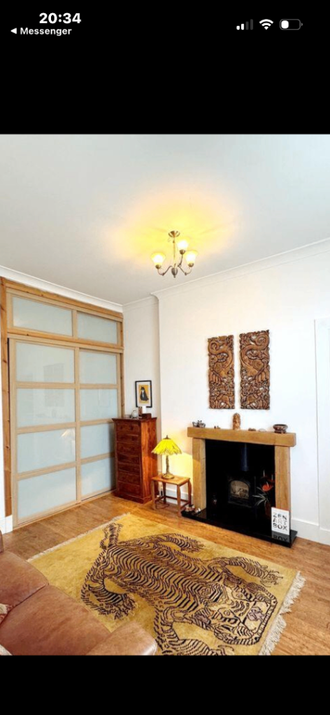 Pair of Frosted Glass & Wood Sliding Wardrobe Doors