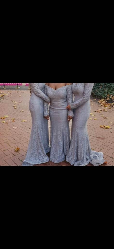 Stunning Grey Lace Prom/Occasion Dress – Off-Shoulder