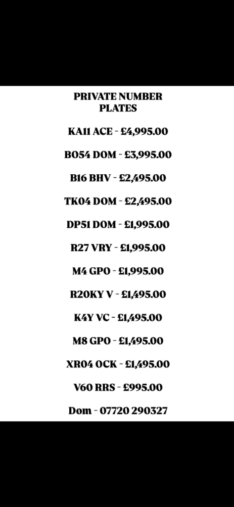 PRIVATE NUMBER PLATES