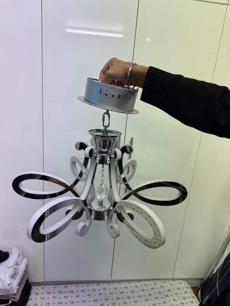 2 Modern Silver Chandelier Ceiling Light Fitting – Good Condition