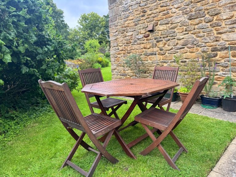 Wooden Garden Patio Table & 4 Chairs Set – Good Condition
