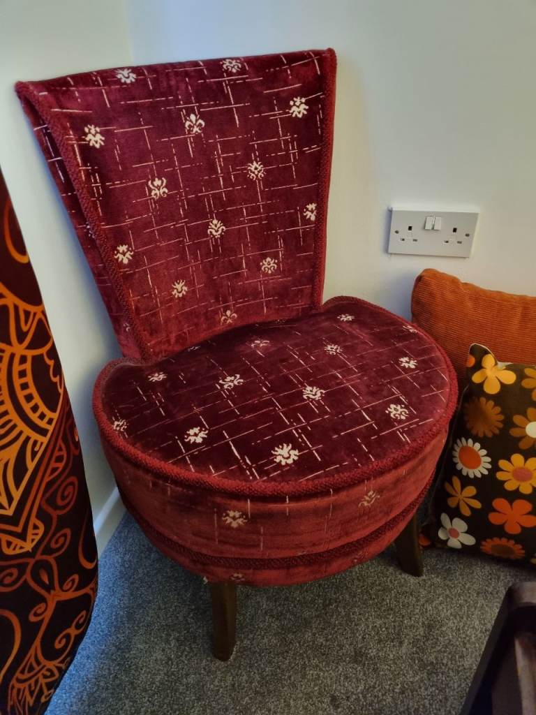 Vintage retro kitsch velour small bedroom chair for sale