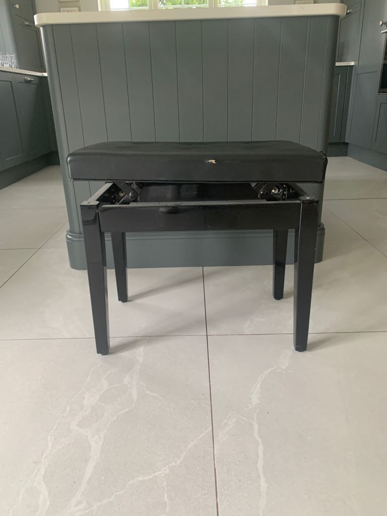 Black Wooden Piano Stool with Storage – Good Condition