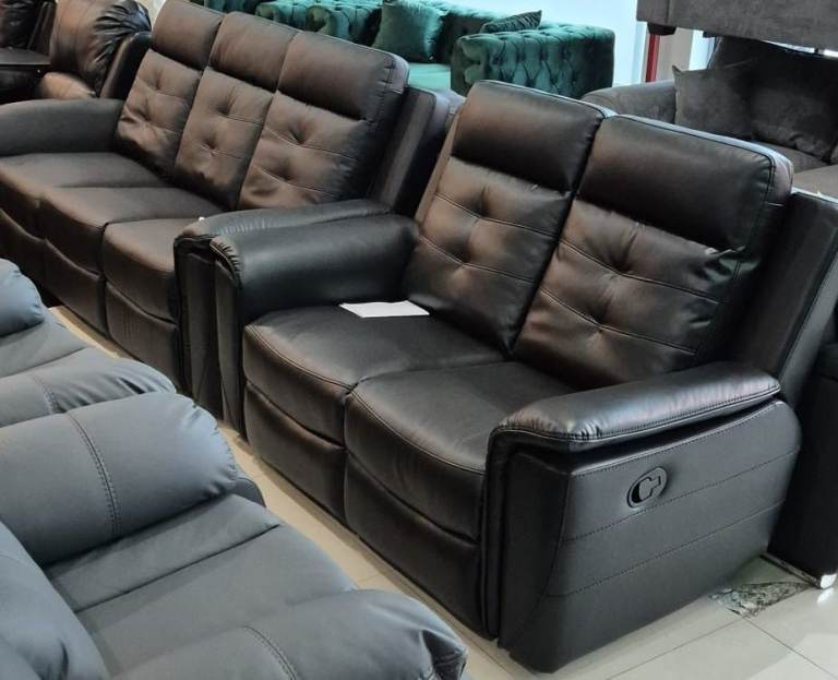 Black leather Manual 3+2 Seater sofa Set 