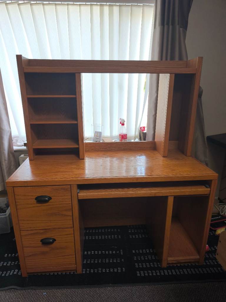 Solid Wood Home Office Desk – Excellent Storage & Hutch Included