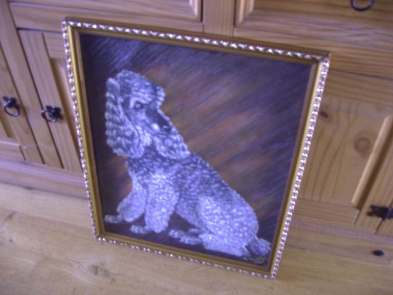 Original Oil painting Silver Poodle. R.Hughes 1981. Nice Heavy Frame. Good condition. 