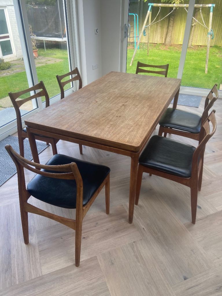 Vintage Christian Linneberg Danish Mid Century extendable table and 6 ...