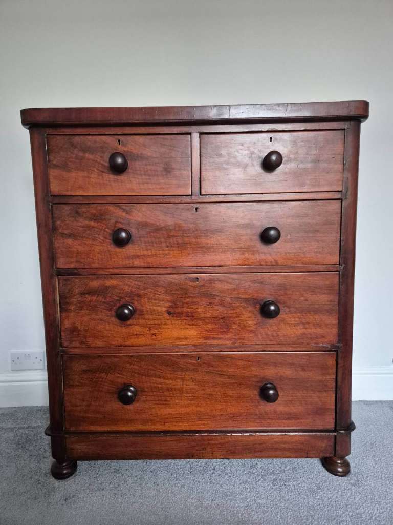 Solid wood Victorian two over three chest of drawers