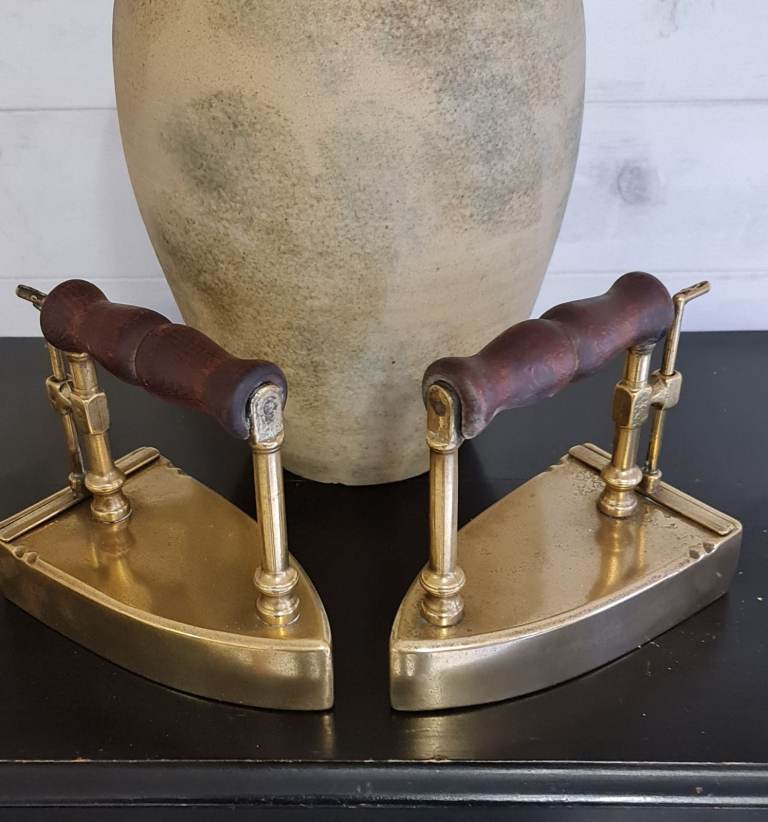 A Pair Rare Antique Victorian Solid Brass Flat Irons