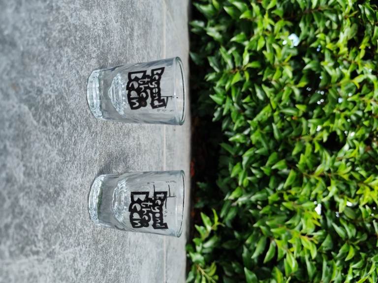 Pair Of Espresso Shot Glasses From Beyond The Bean Light Scratches