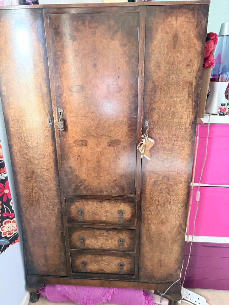 Brown Wooden Wardrobe with Drawers - Fair Condition