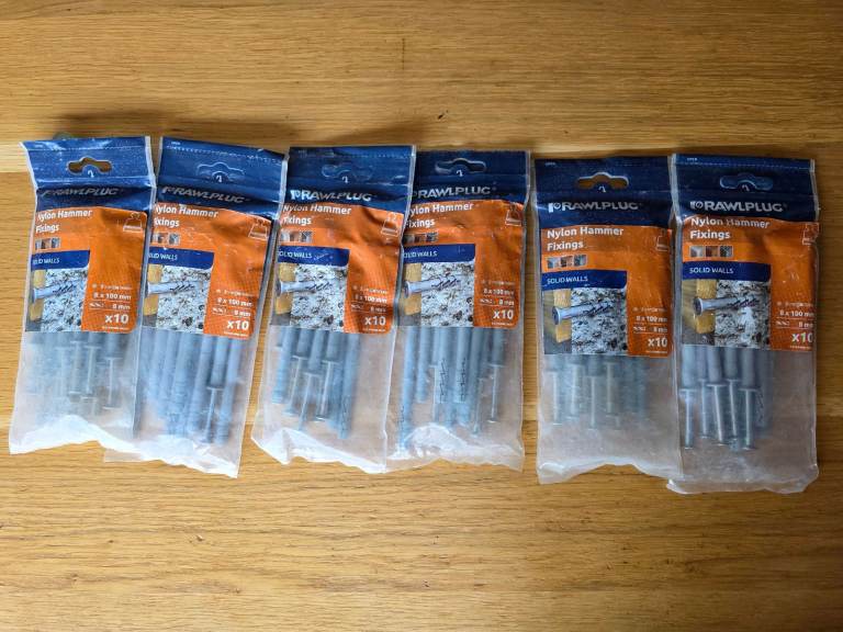 Rawlplug Nylon Hammer Fixings – 5 Packs (8 x 100mm) – Solid Wall Anchors