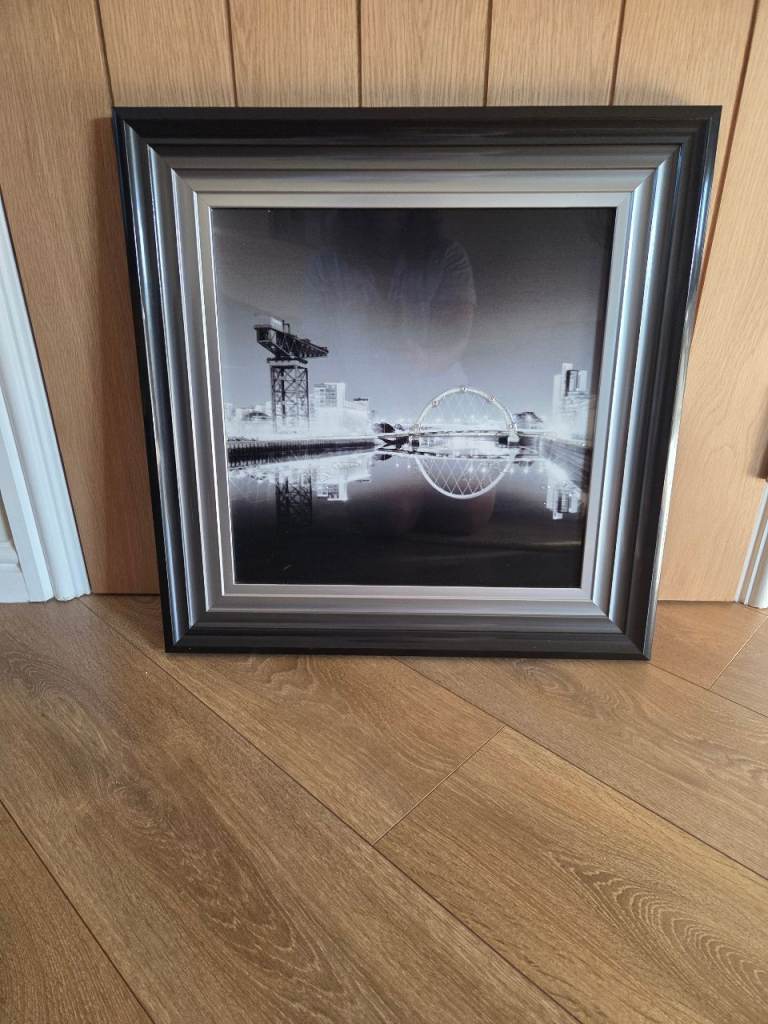 Black & White Framed Picture - Glasgow Riverside Scene