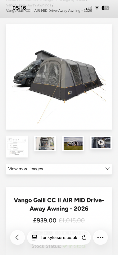  New Vango galli cc air mid drive away  awning / ground sheet / carpet 