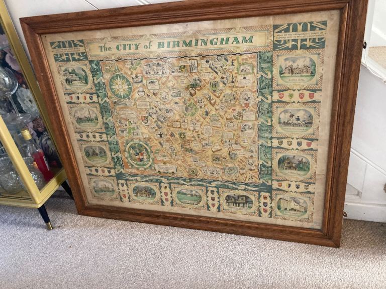 Vintage 'The City of Birmingham' Framed Map - Good Condition