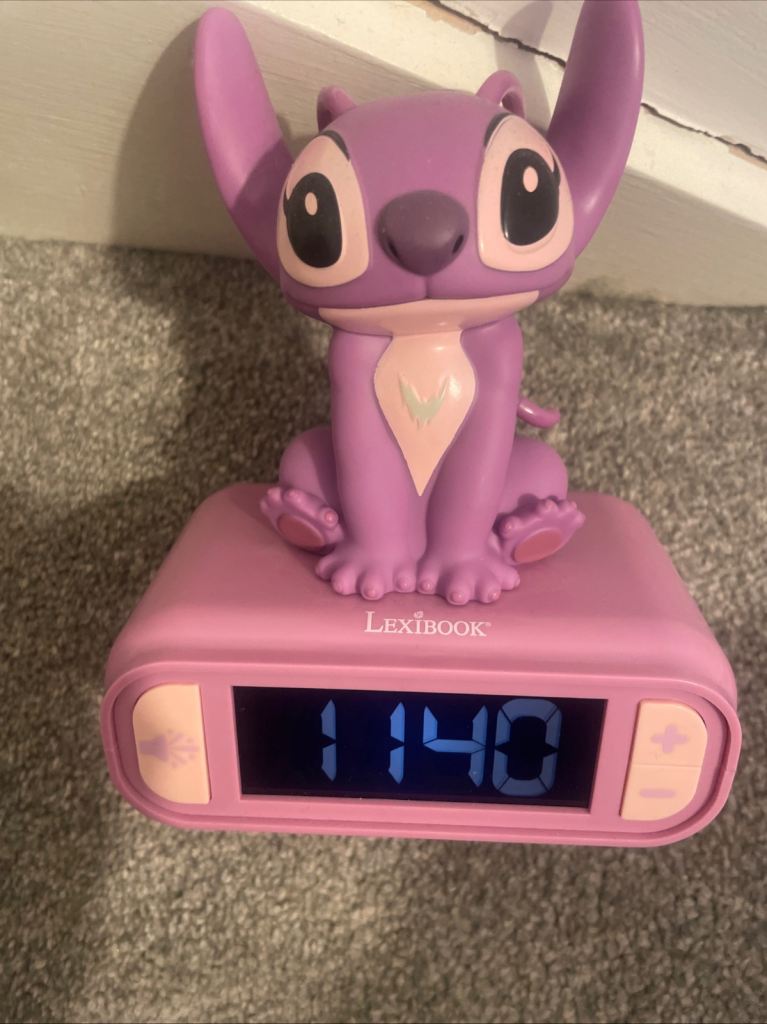 Disney stitch children’s alarm clock night light angel pink 