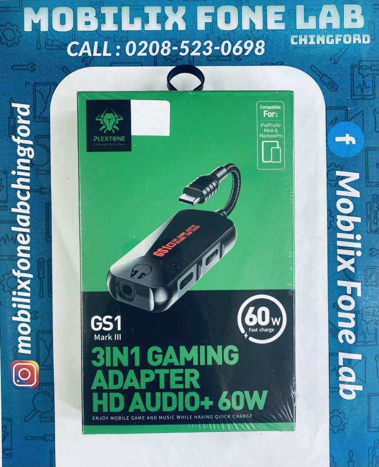 GS1 3 in 1 Gaming Adapter HD Audio+ 60W Compatible for iPad Pro Air, Mini 6 and Macbook Pro
