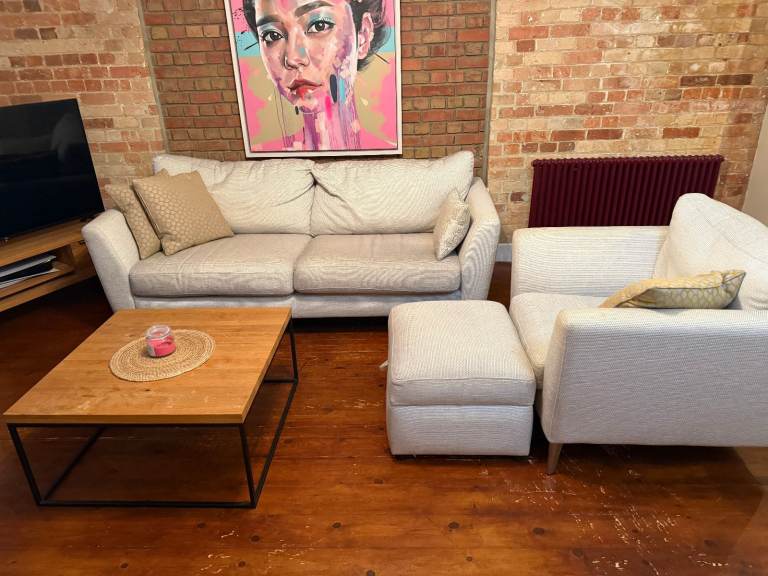 image for John Lewis Sofa & Armchair Set with Storage Footrest – Good Condition £400 ONO