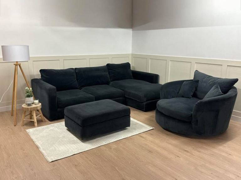 New Stock! HIGH STREET BRAND - Sofology Large Corner Sofa + Matching Footstool & Swivel Chair
